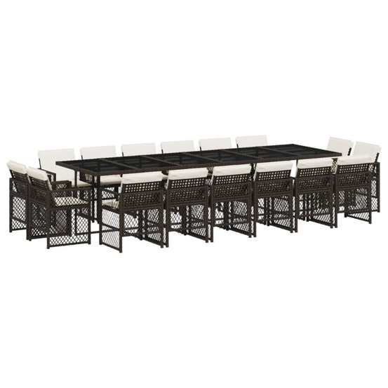 Ensemble à manger de jardin et coussins 17 pcs marron rotin