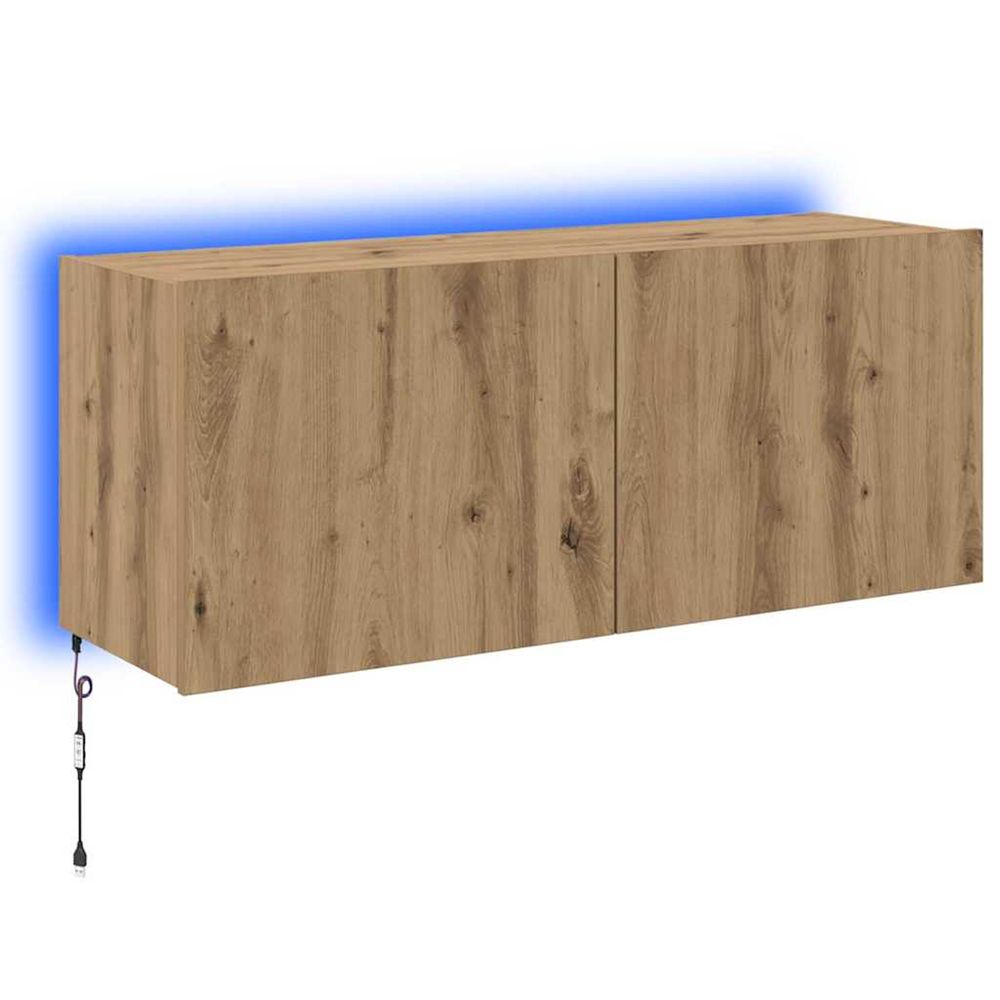 Meuble tv mural chêne artisanal bois d'ingénierie