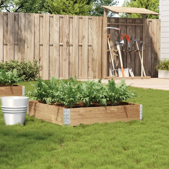 Grand carré potager en bois de pin brut pour potager au sol 100x100x21,5 cm naturel