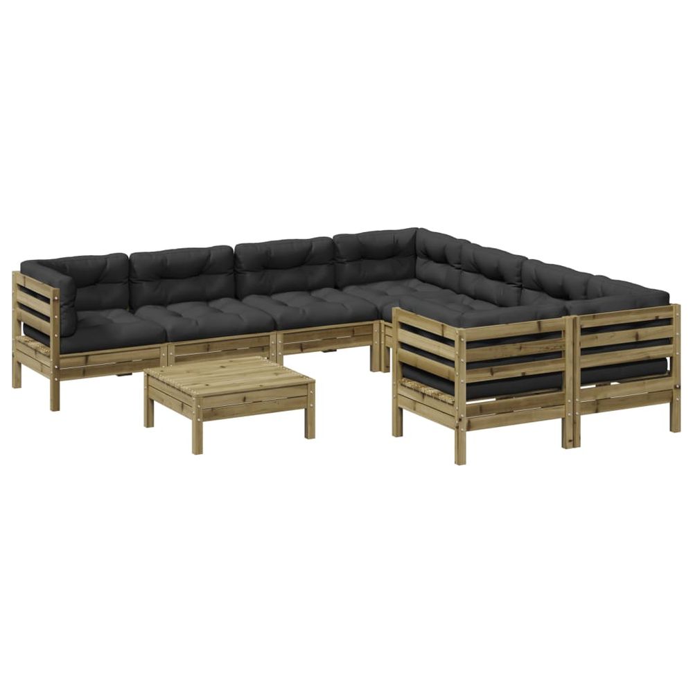 Salon de jardin 9 pcs avec coussins bois de pin imprégné
