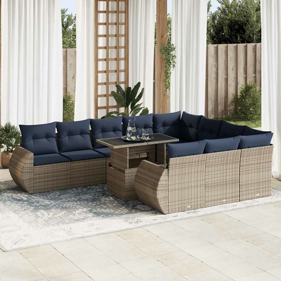 Ensemble de canapés de jardin 11 pcs et coussins rotin acacia
