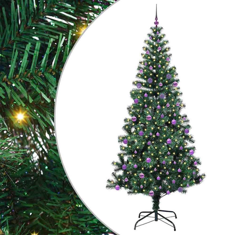 Sapin de noël artificiel pré-éclairé vert 240 cm pvc et métal