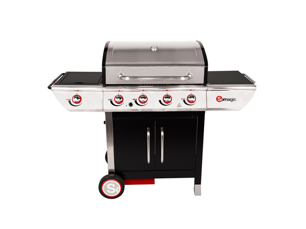 Barbecue à gaz avec chariot manhattan 450gpi, 4 brûleurs, 1 réchaud latéral et p