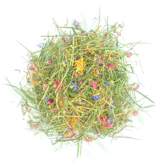 Foin aromatisé aux fleurs de soucis pour lapins et rongeurs