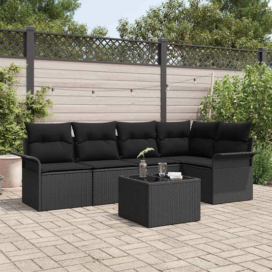 Ensemble de canapé de jardin avec coussin 6 pcs noir poly rotin