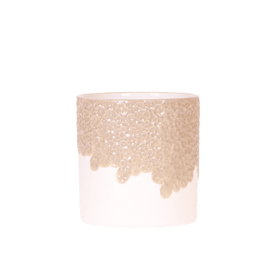 Cache-pot céramique en relief floral - courbes douces et coloris tendres - pot de 9cm - sable