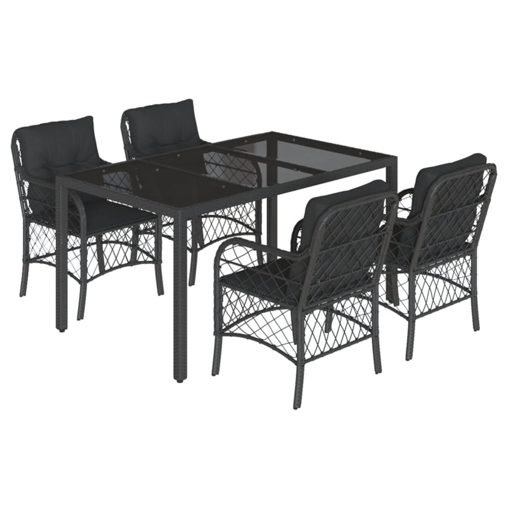 Ensemble à manger de jardin coussins 5pcs noir résine tressée