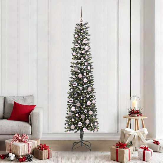 Kit complet sapin de noël conique 210 cm, avec éclairage 300 led et 120 boules de noël