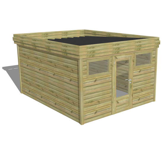 Abri de jardin bois pin traité autoclave 27mm - 3,44x4,34m / 15m2 - bac acier - abri français