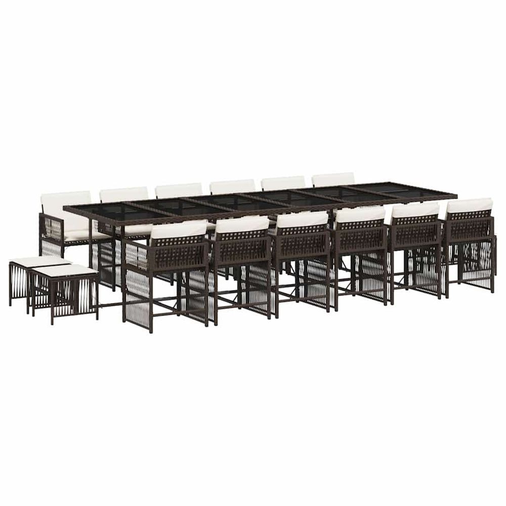 Ensemble à manger de jardin et coussins 17 pcs marron rotin