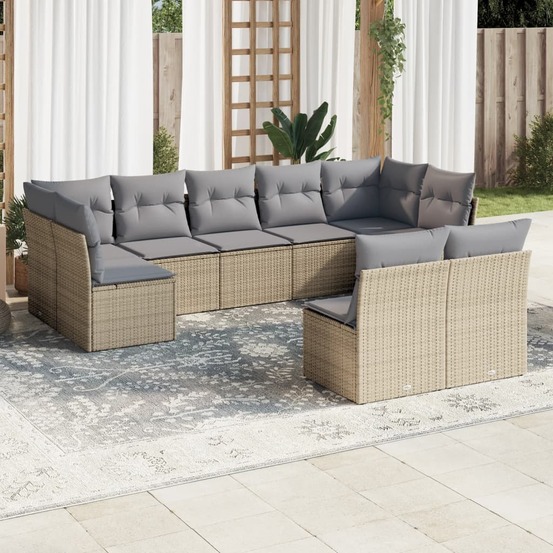 Salon de jardin avec coussins 9 pcs beige résine tressée