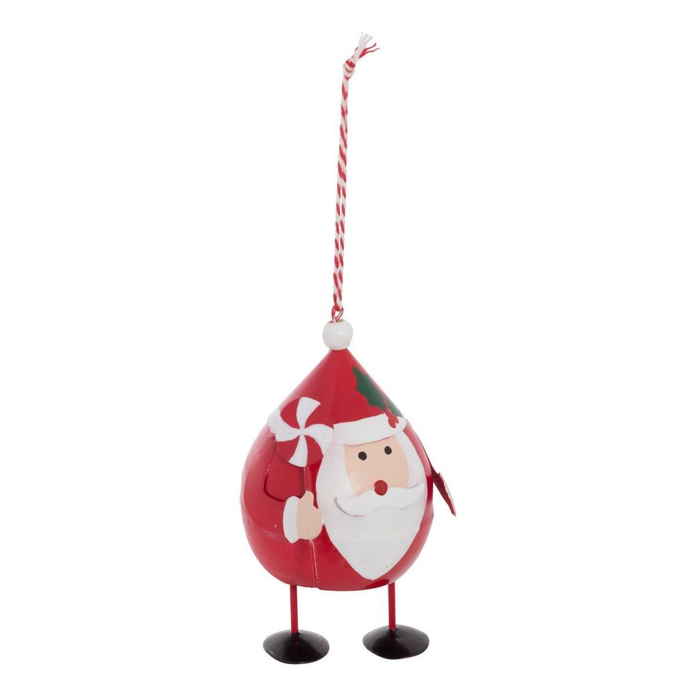 Suspension de sapin ronde père noël en métal rouge d. 11 cm