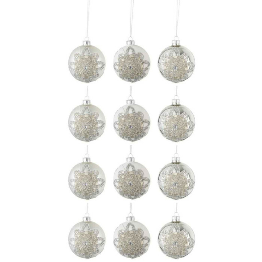 Lot de 12 boules de noël ornement 8cm argent