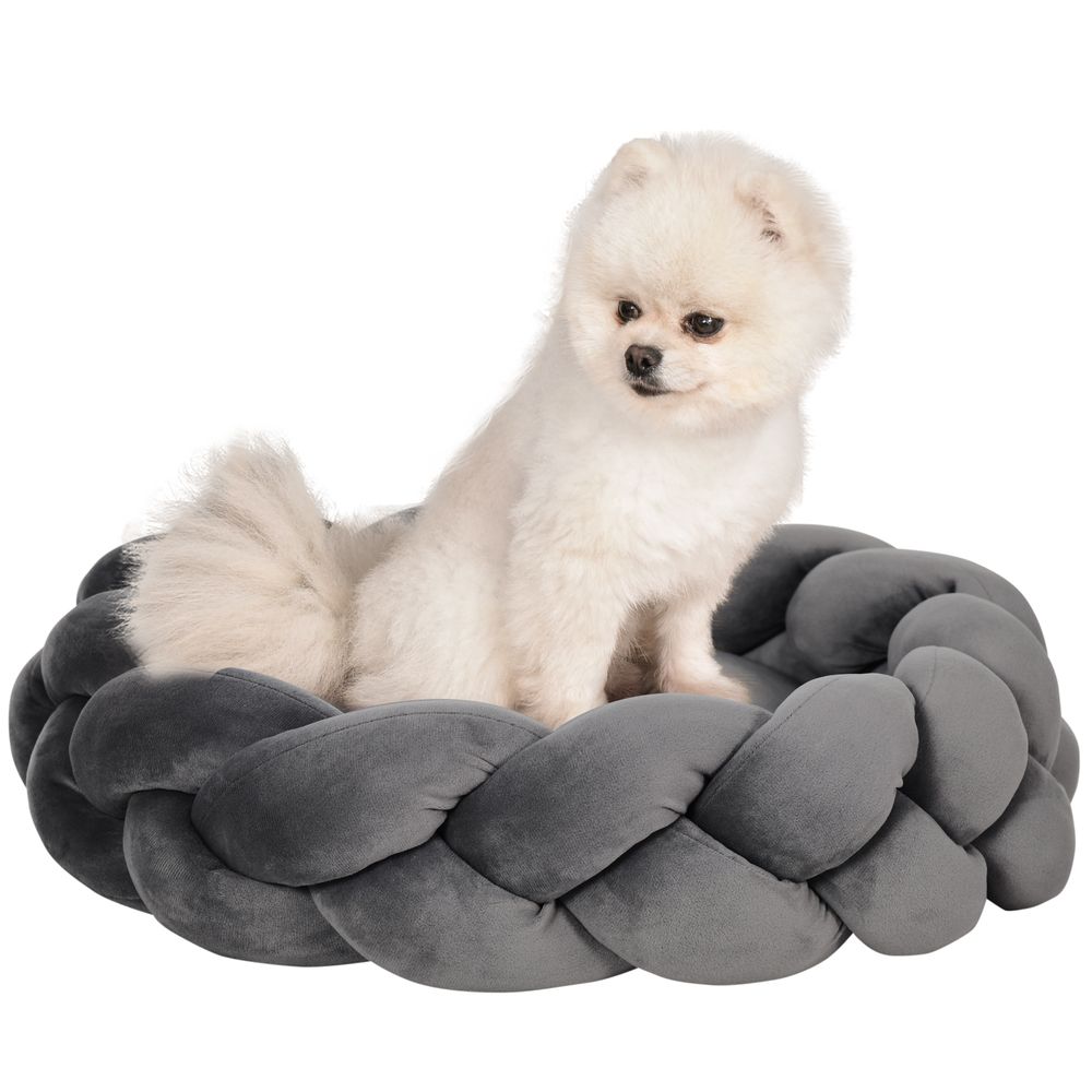Panier pour petit chien et chat en corde de coton lavable couchage rond avec coussin amovible ø55 cm gris - comfortxl outdoor living