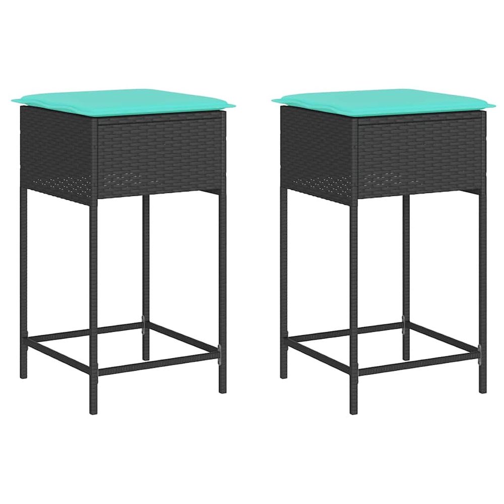 Tabourets de bar de jardin avec coussins lot de 2 noir