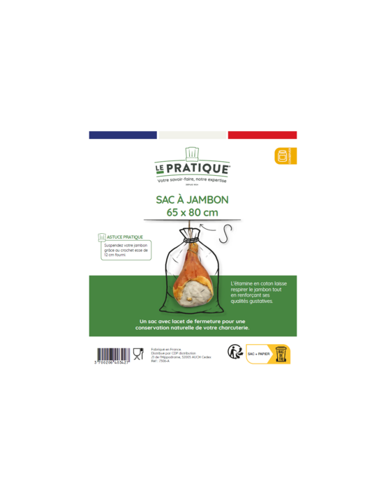 10 sac a jambon + crochet s 120 mm etamine coton écru 65 x 80 cm - le pratique