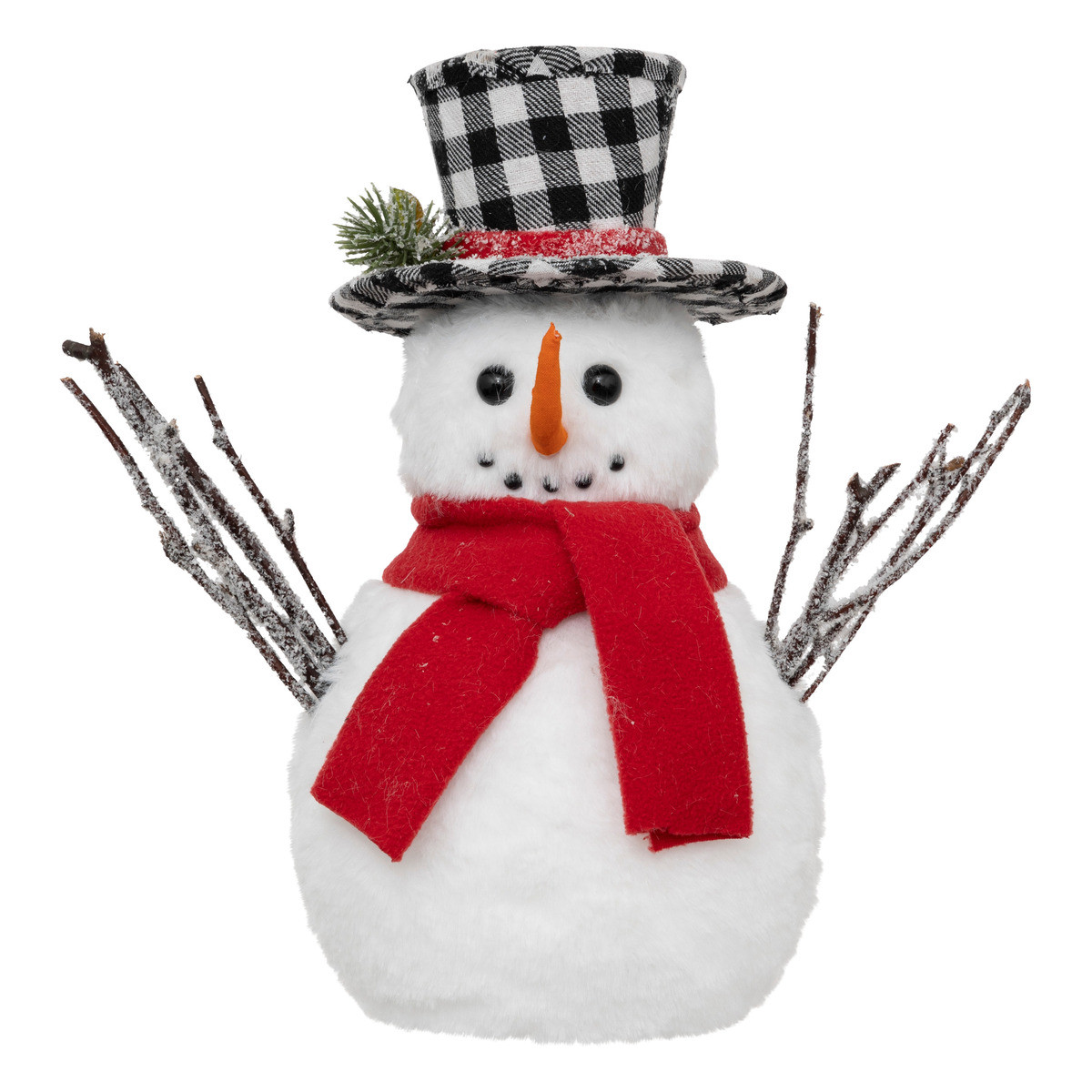 Déco de noël bonhomme de neige avec chapeau à carreaux 24 x 14 x h 27 cm