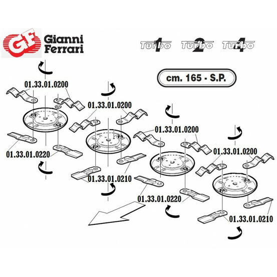 Lame contrecoudé supérieur pour tondeuse gianni ferrari 01.33.01.0200