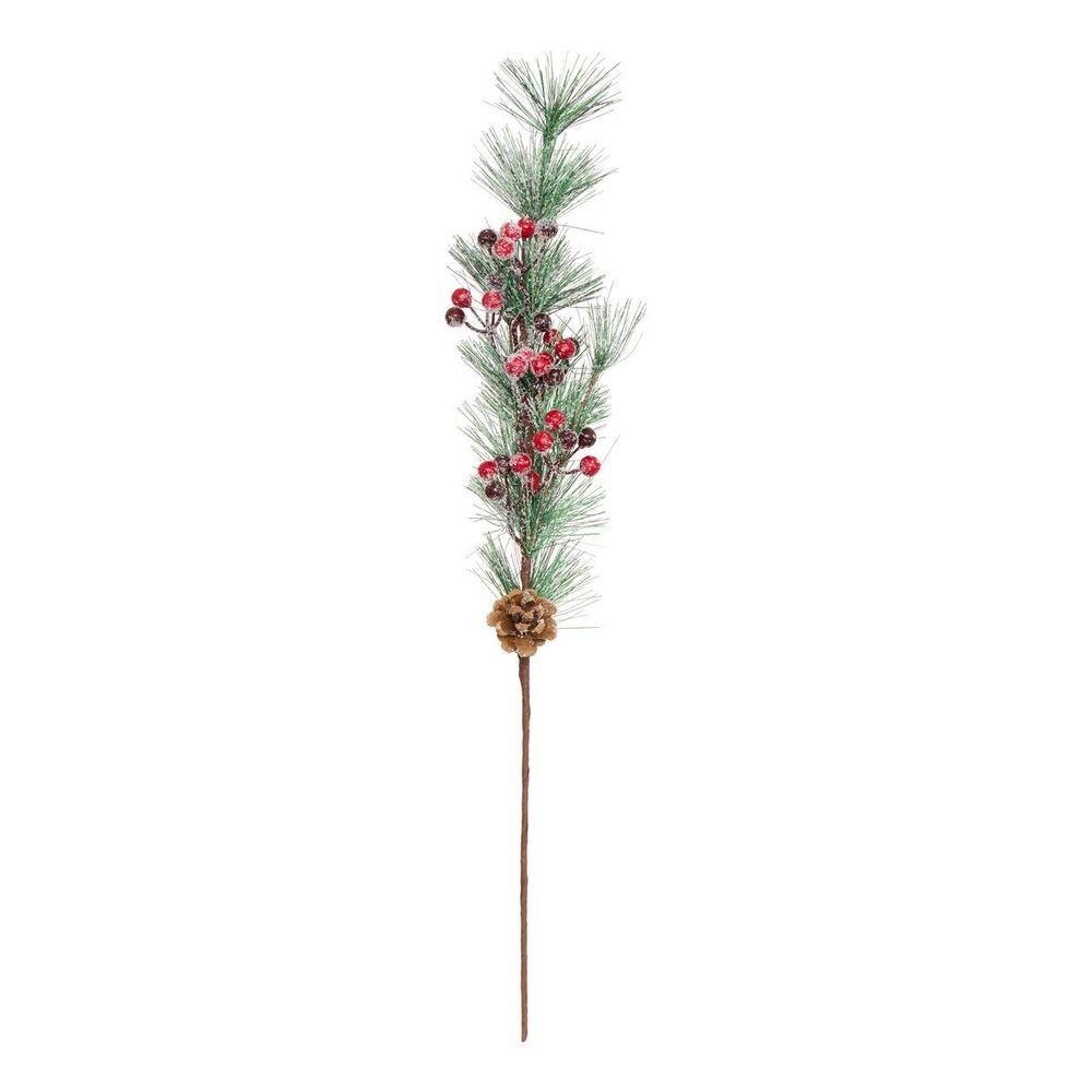 Branche décorative de noël sapin enneigé et baies h. 65 cm