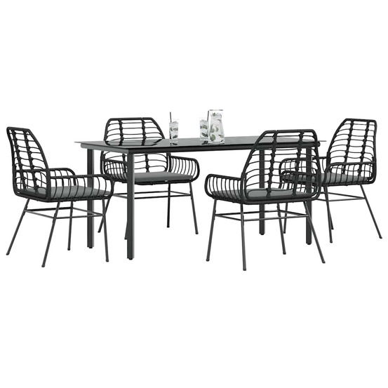 Ensemble à manger de jardin et coussins 5 pcs noir rotin verre