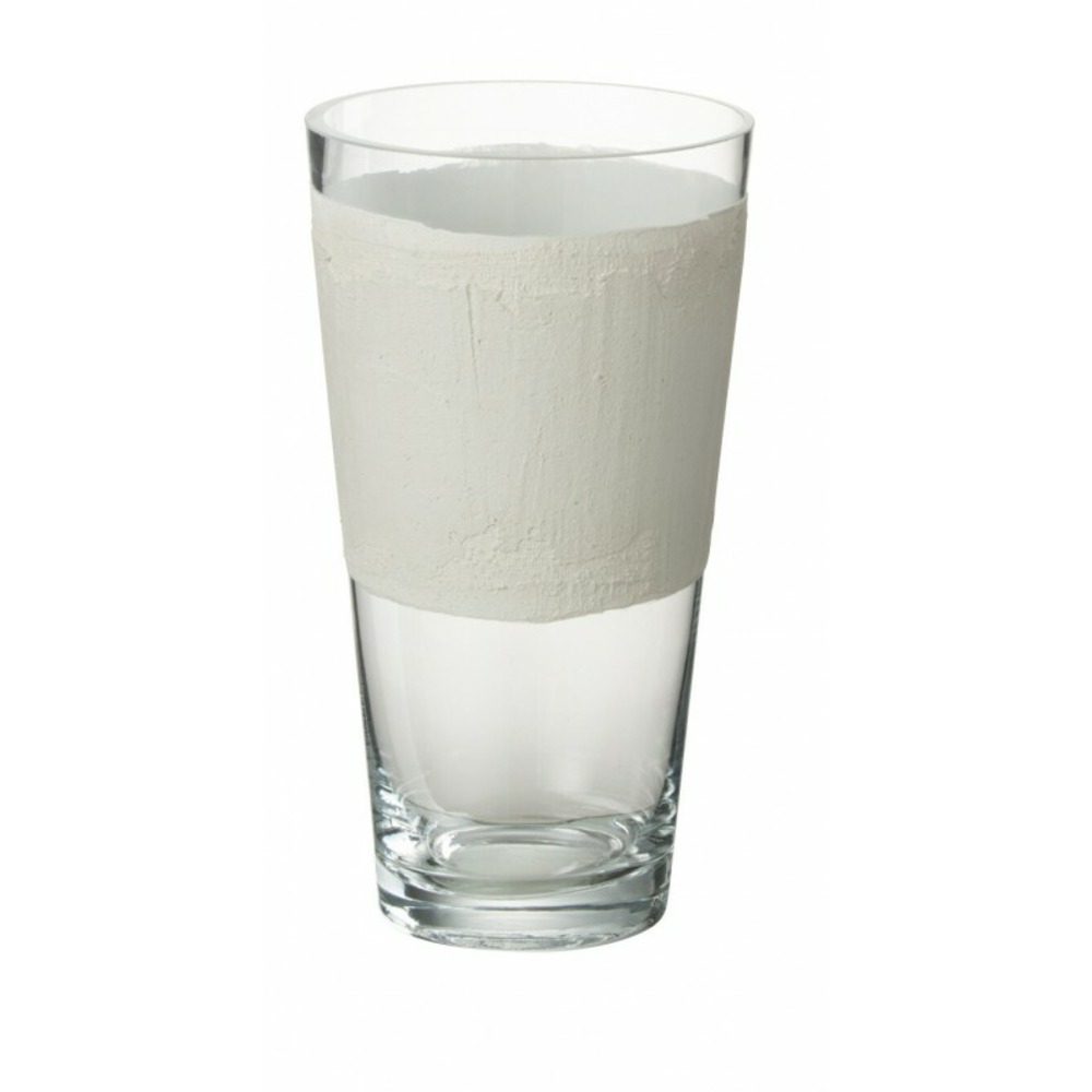 Vase avec ligne en verre blanc 14x14x25 cm