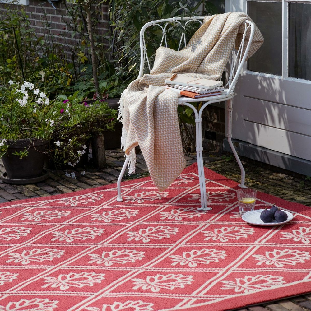Tapis extérieur 250x350 kilim fait main rouge et blanc porster