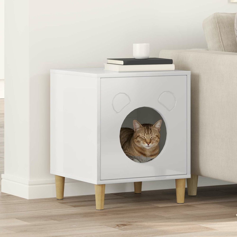 Maison pour chat blanc brillant 42,5 x 40 x 53 cm