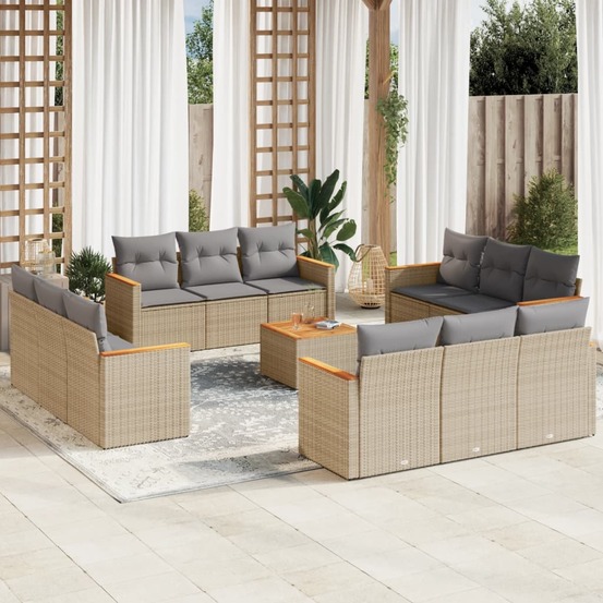 Salon de jardin avec coussins 13 pcs beige résine tressée