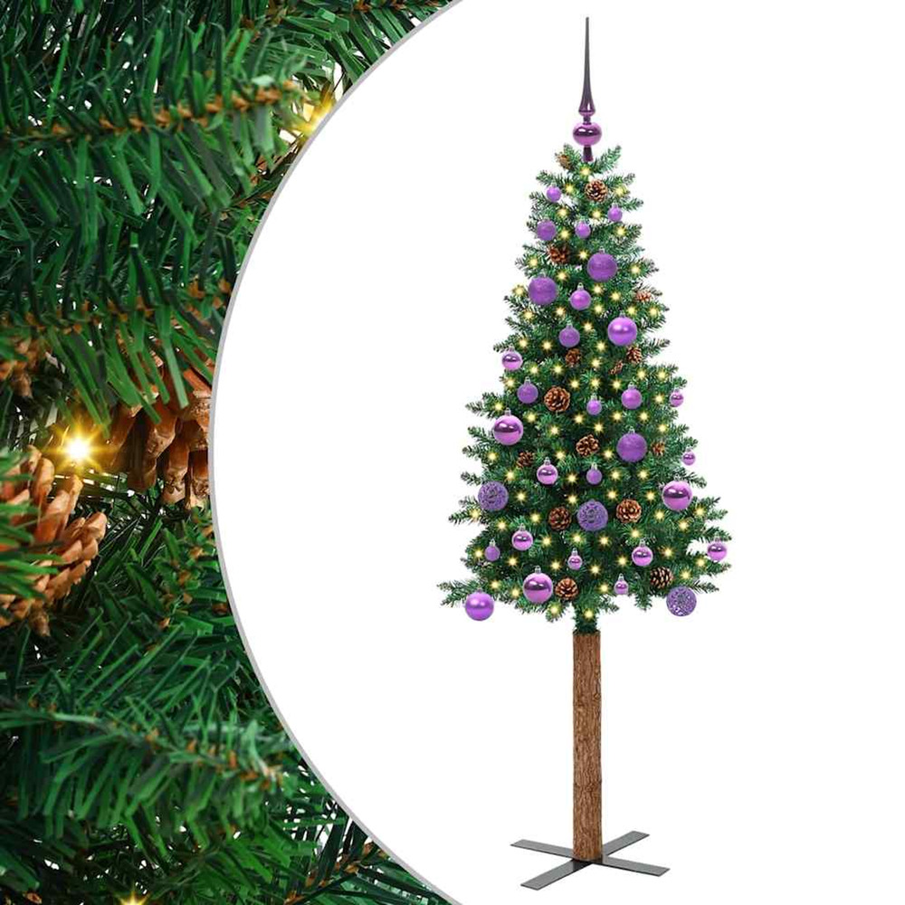 Sapin de noël mince vert 150 cm pvc et bois de pin massif