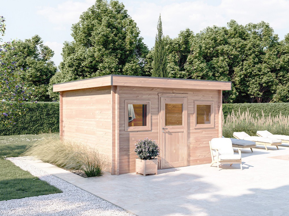 Studio de jardin le balmay 16m² - bois douglas 55mm - porte & fenetre bois - toiture acier