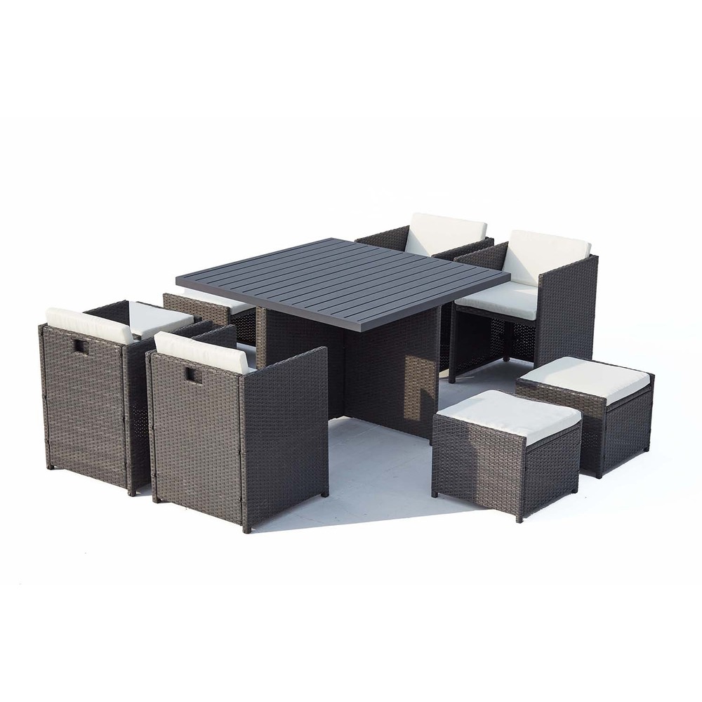 Table et chaise 8 places encastrables alu résine gris-blanc sunset