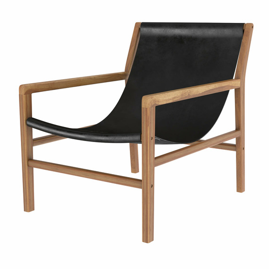 Apache-fauteuil lounge en teck et cuir de vachette noir
