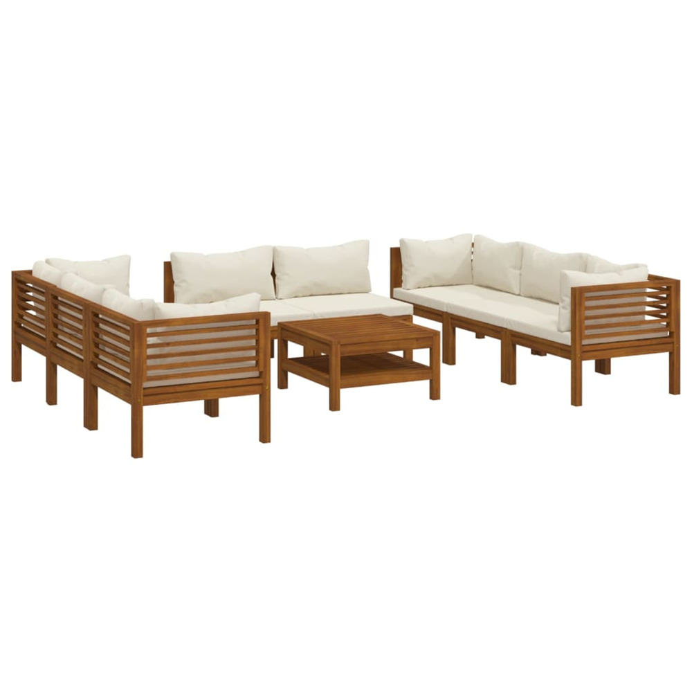 Salon de jardin 9 pcs avec coussin bois d'acacia solide