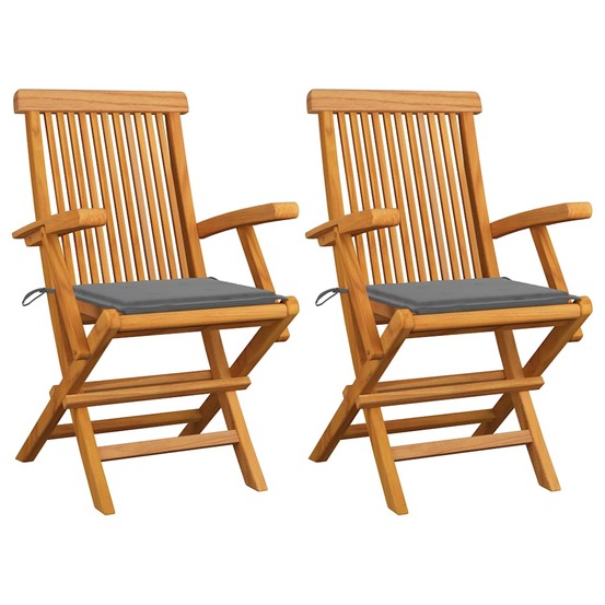 Chaises de jardin avec coussins gris lot de 2 bois teck massif