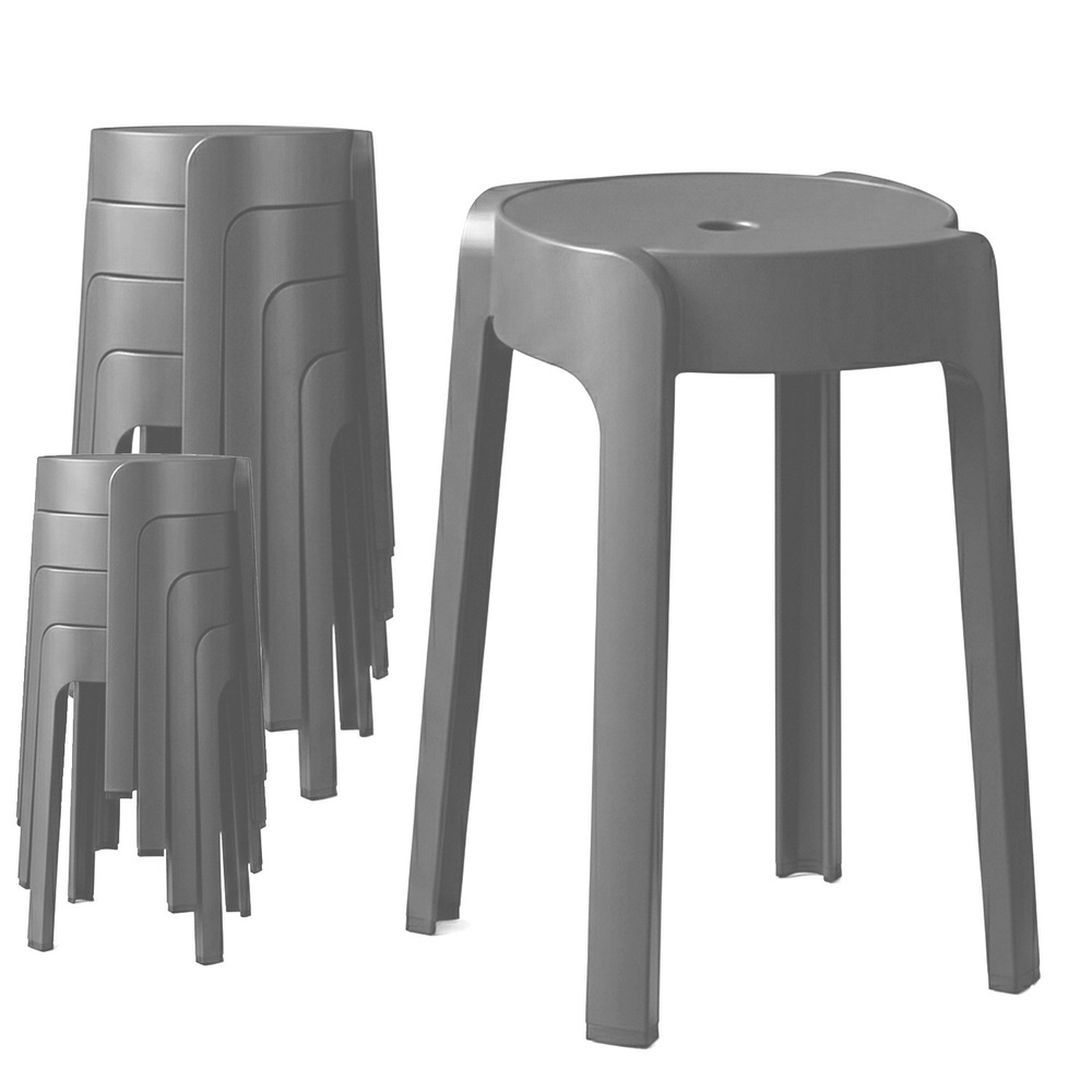 8 tabourets gigognes empilables bm home tab-gris en plastique, légers pour la maison salle de classe, cuisine, jardin
