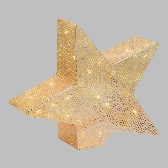 Étoile lumineuse à led 5 pointes inclinée métal perforé couleur champagne brillant lotti