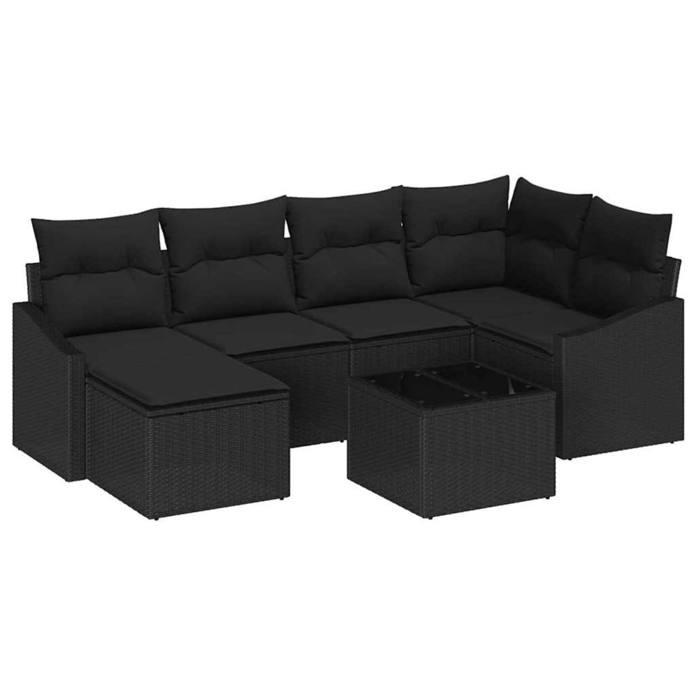 Ensemble de salle à manger pour jardin avec coussin 7 pcs noir