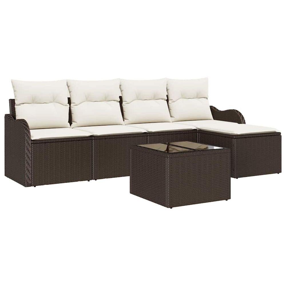 Ensemble de canapé de jardin 6 pc marron et blanc polyrotin