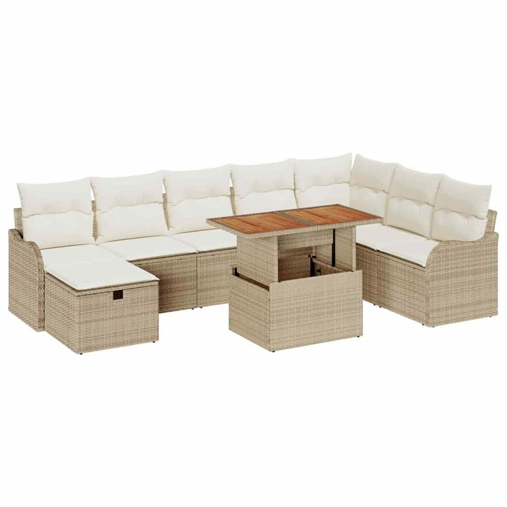 Ensemble de canapé de jardin 9 pcs beige polyrotin