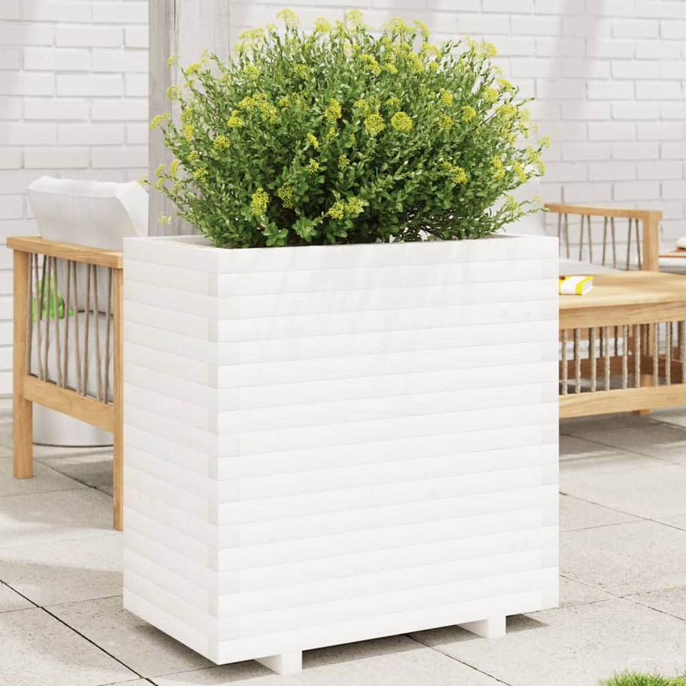 Jardinière haute rectangulaire en pin massif blanc 70x40x72,5 cm