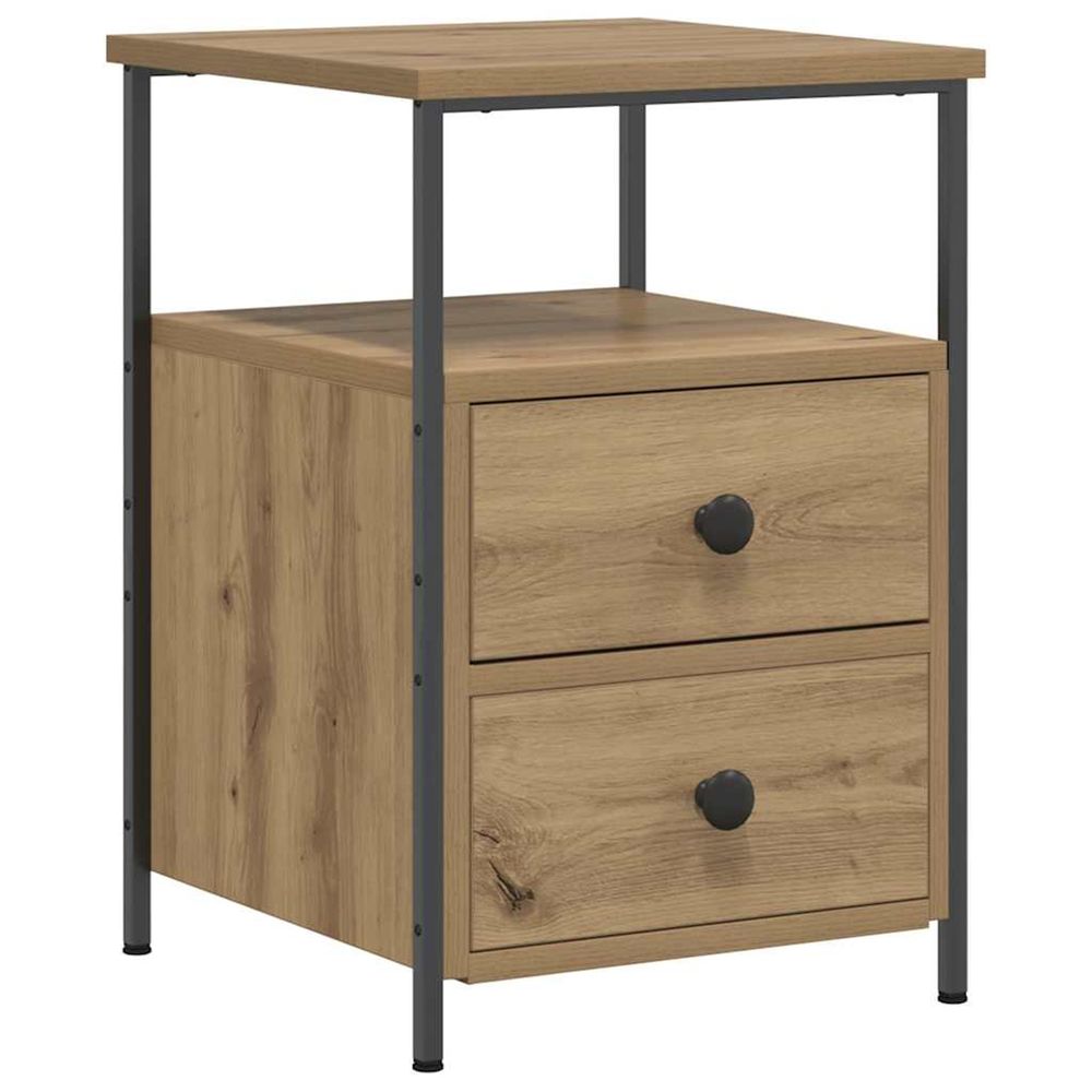 Table de chevet chêne artisanal 34x35,5x50 cm bois d'ingénierie