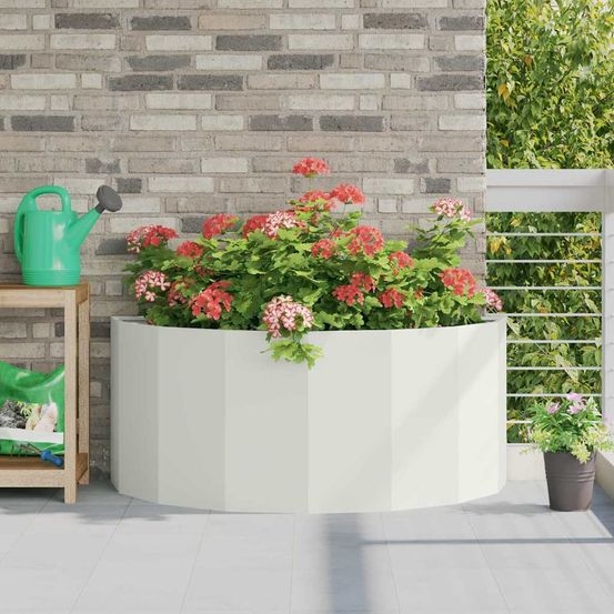 Jardinière demi-ronde en acier pour jardin terrasse blanc 120x60x50 cm