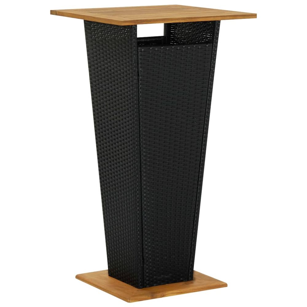 Table de bar noir 60x60x110 cm résine tressée et bois d'acacia