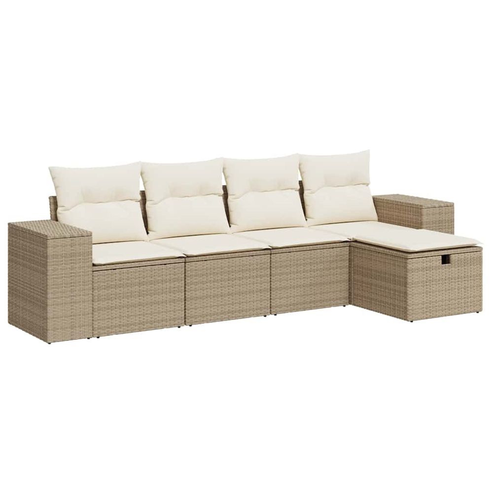 Salon de jardin avec coussins 5 pcs beige résine tressée