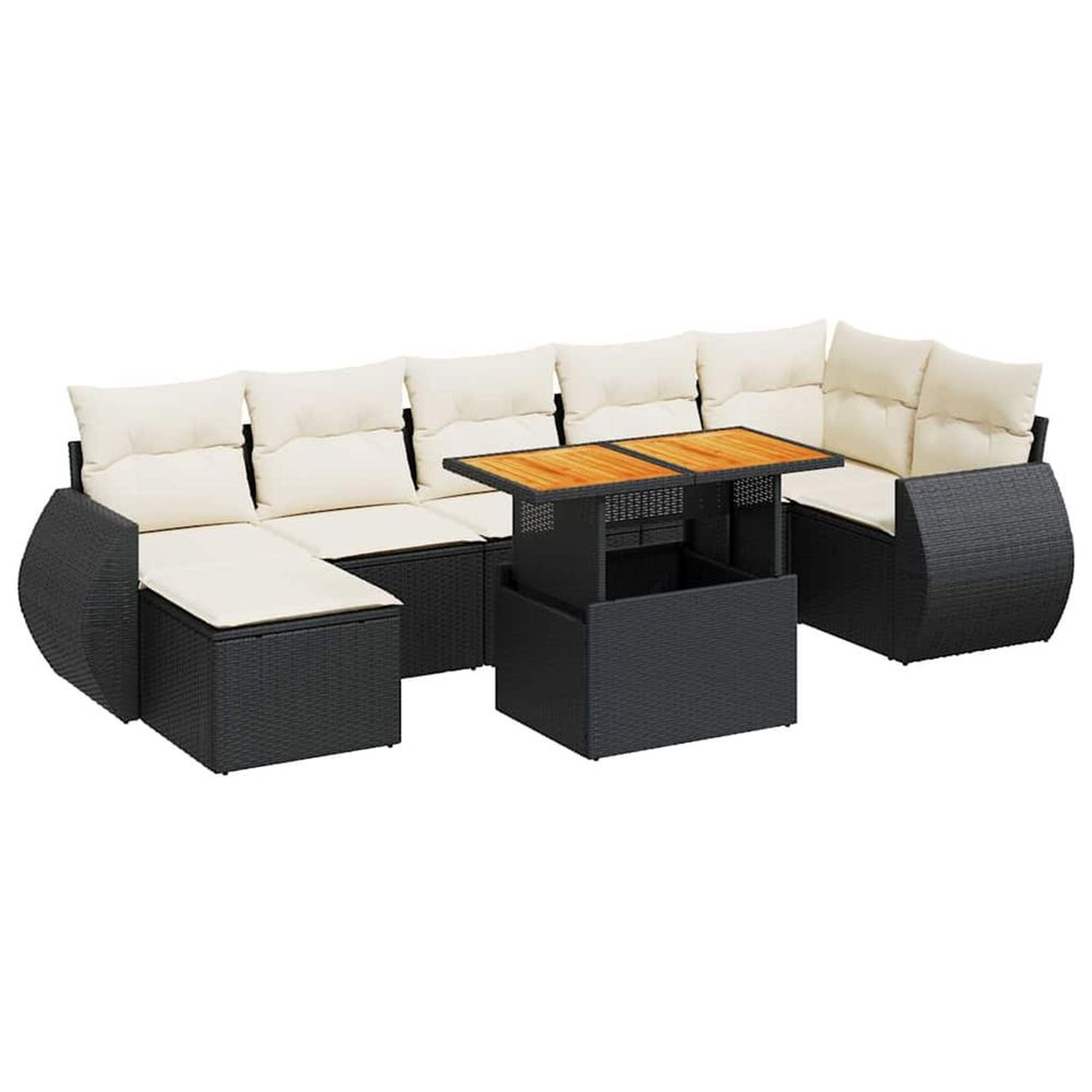 Salon de jardin 8 pcs avec coussins noir résine tressée