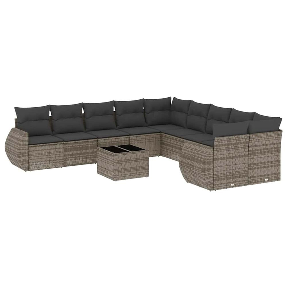 Salon de jardin 11 pcs avec coussins gris clair résine tressée