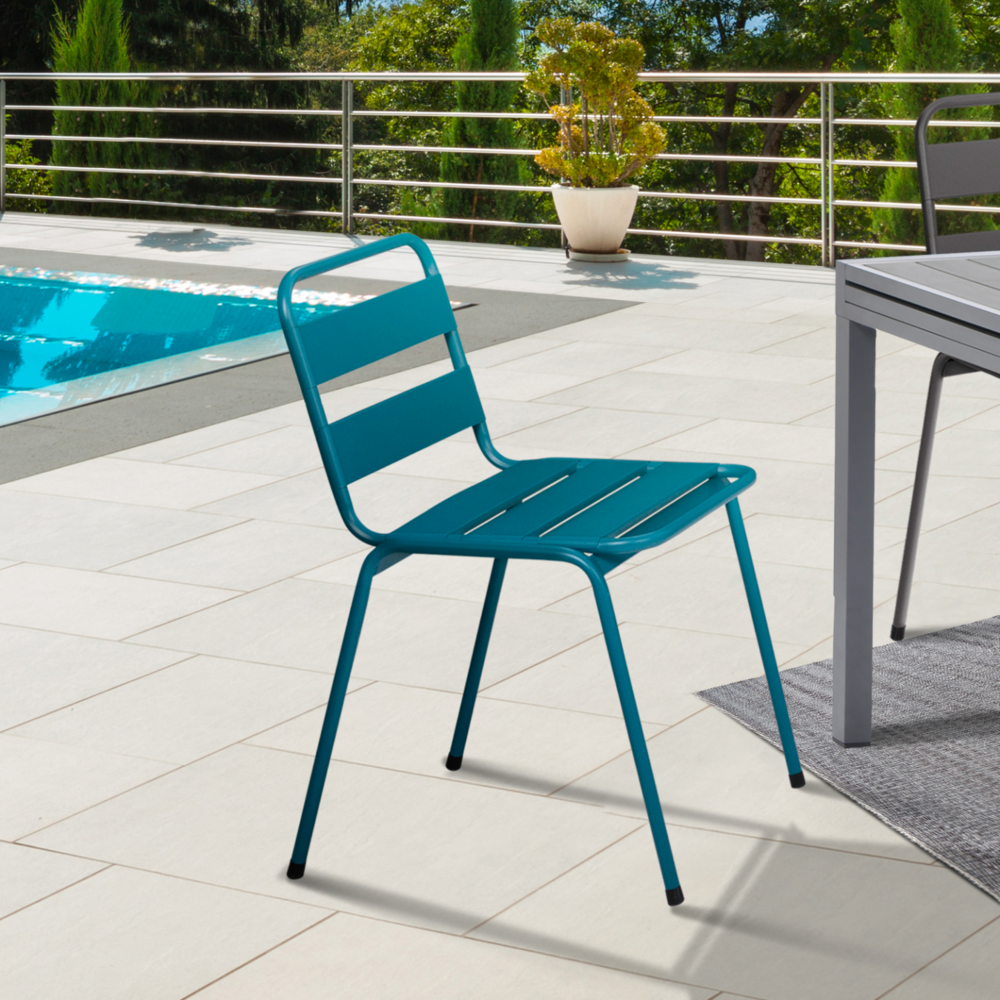 Lot de 6 chaises de jardin valencia en acier mix color gris anthracite, noir et bleu