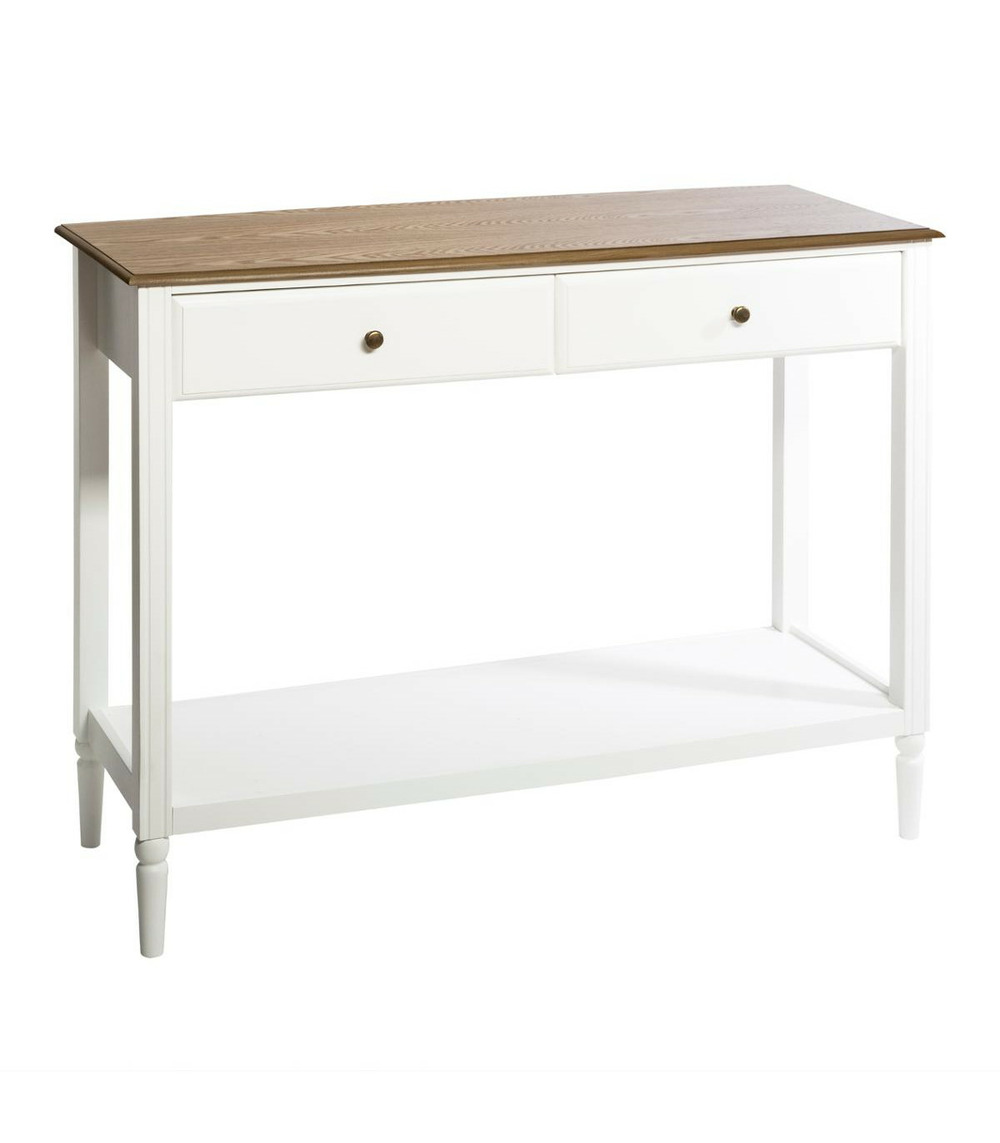 Meuble console 2 tiroirs en bois blanc et naturel h 85 cm