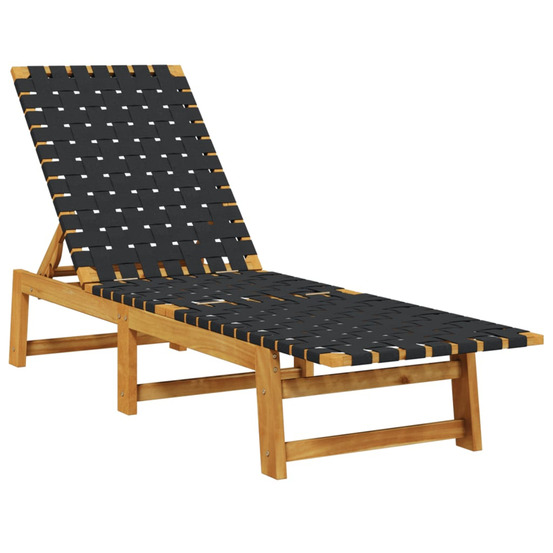 Chaises longues noir bois d'acacia solide et tissu