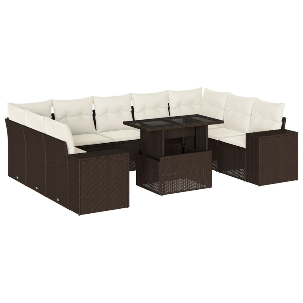 Salon de jardin 10 pcs avec coussins marron résine tressée